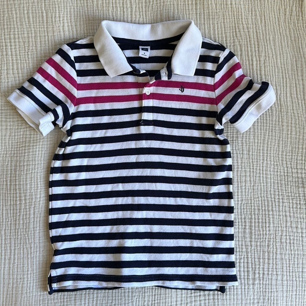 Janie and Jack Shirt size 6 Navy Stripe Pink Boys